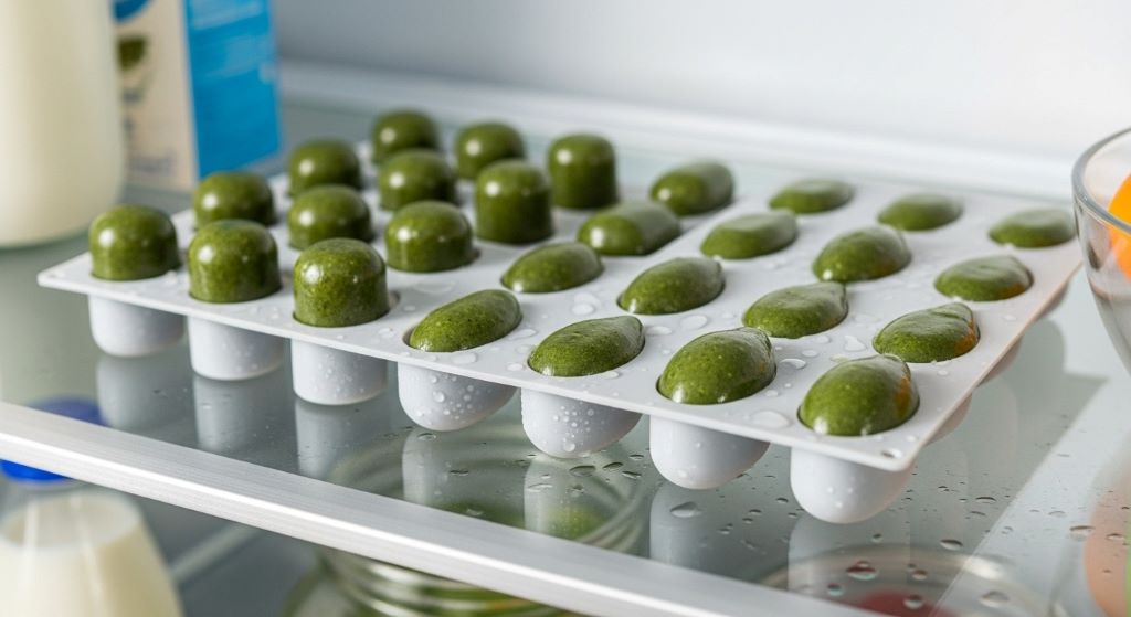 Silicone suppository molds filled with natural herbal mixture cooling in refrigerator